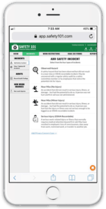 Add a safety incident on a mobile device with the Safety 101 safety management system software