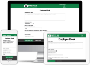 The Safety 101 employee kiosk is available on desktop, tablet or mobile phone browsers to encourage employee participation in your safety program.
