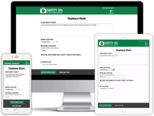 The Safety 101 employee kiosk is available on desktop, tablet or mobile phone browsers to encourage employee participation in your safety program.