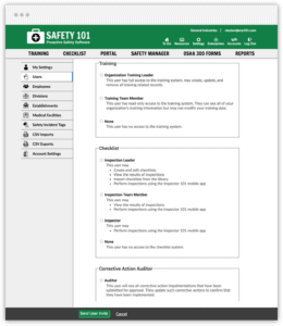 Safety 101 has multiple user access levels in its safety management system software to keep your team informed of employee safety and your data secure